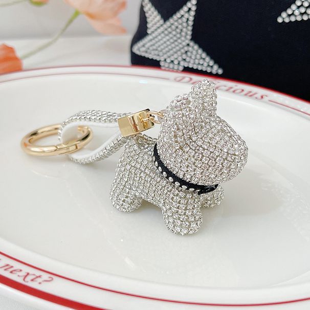 Korean Version Diamond-Encrusted Claw Chain French Bulldog Keychain Cartoon Figurine Pendant Bag Decoration Dog Key_voghion.com