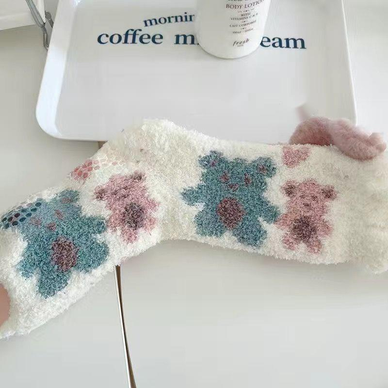 Little Bear Coral Children Φθινόπωρο και Χειμώνας Χοντρό Βελούδο Δάπεδο Σπιτιού Mid Tube Ζεστασιά Μετά τον Τοκετό Χαριτωμένες Κάλτσες Ύπνου_voghion.com