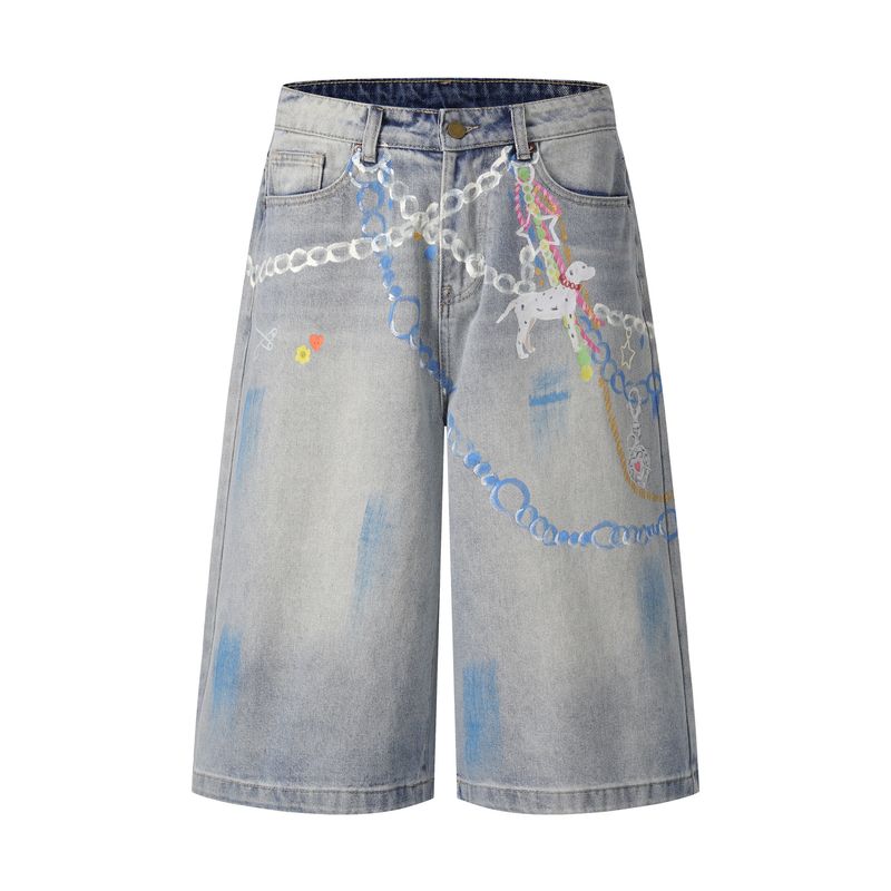 Jeans a gamba larga strappati, pantaloni larghi ricamati e lavati, dipinti a mano, con personalità da strada, da uomo_voghion.com