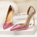 9616-55 European and American style sexy nightclub slimming women's shoes stiletto high heel shallow mouth pointed toe side hollow sequin shoes_voghion.com