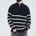 Halbhoher Reißverschluss-Streifenpullover für Herren im Herbst und Winter, einfacher und vielseitiger, modischer und locker sitzender Pullover-Strickpullover_voghion.com