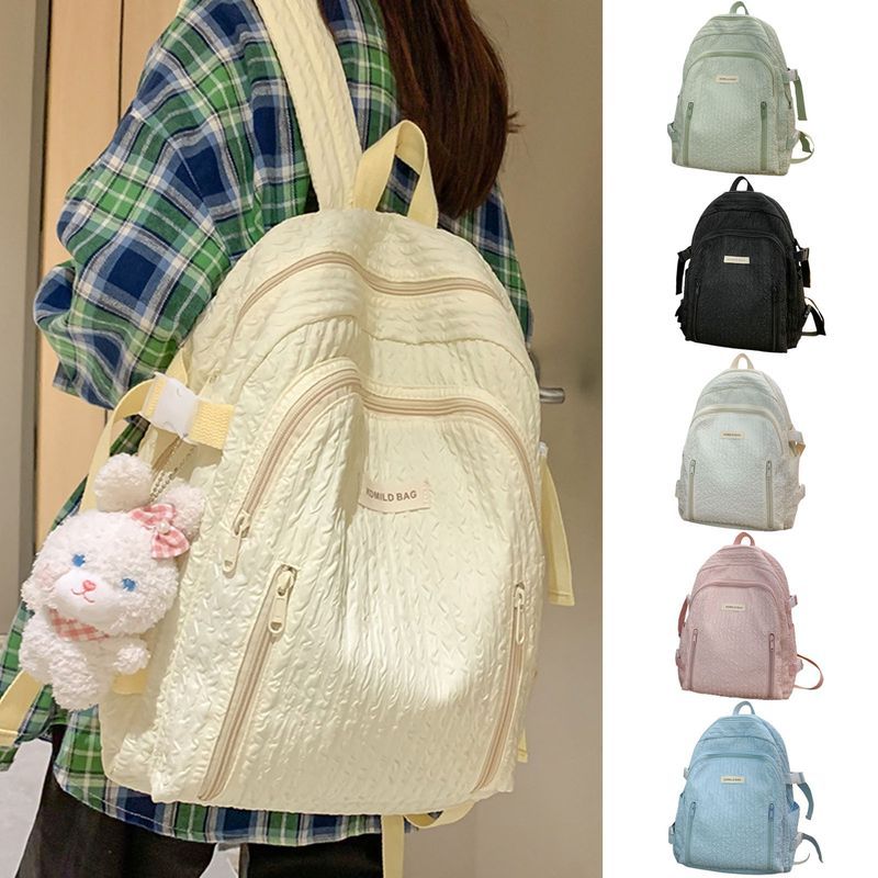 Lihao Students Backpack Large Capacity Waterproof Fashion Letter Solid Color Girls Teenage Casual Schoolbag Bookbag_voghion.com