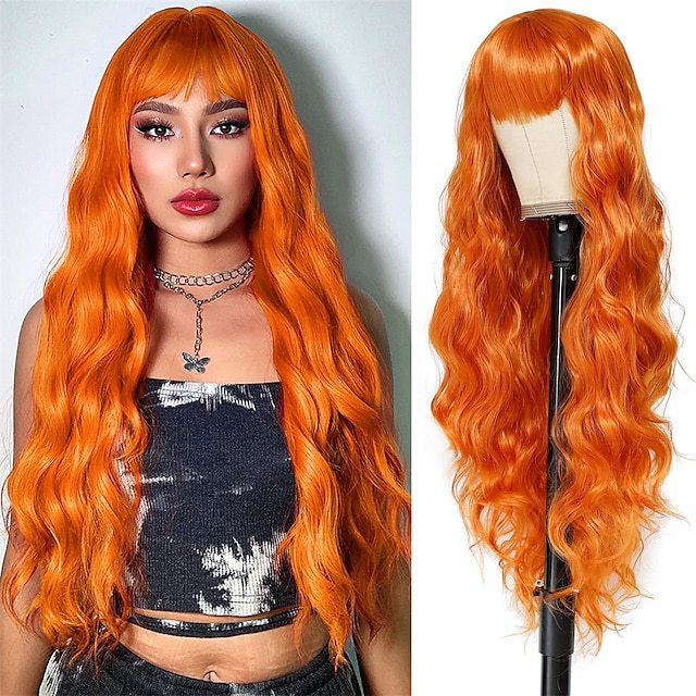 Synthetic wig New Women's Large Wave Long Curly Hair Spot Dyed Center Split Bang Gold Gradient Wig Set_voghion.com