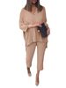 Lässiger, bequemer Anzug aus Baumwolle und Leinen für Damen mit elastischer Taille und Neun-Punkt-Hose_voghion.com