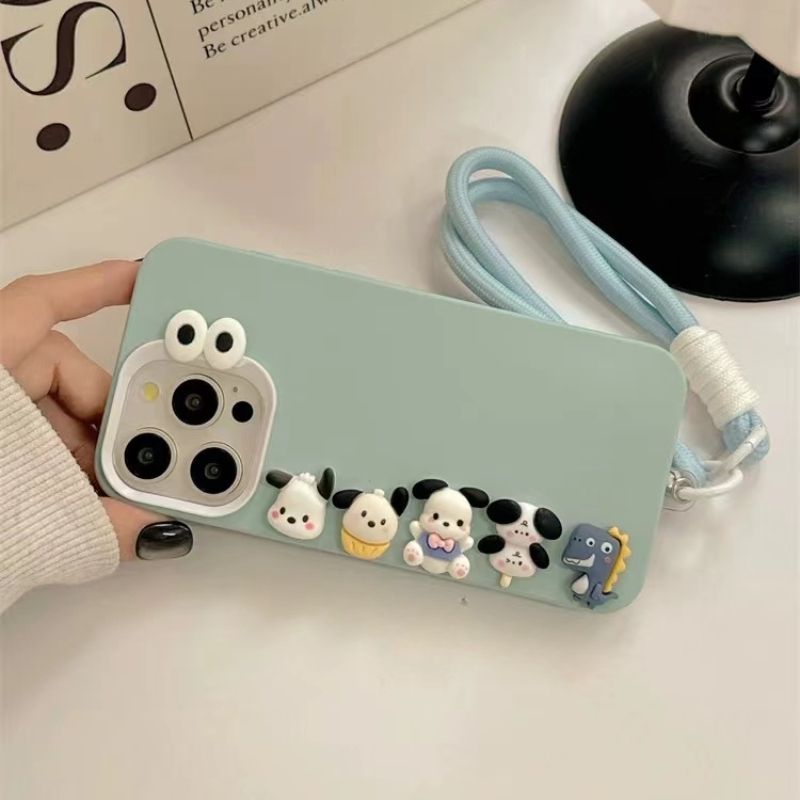 Για iPhone 15 14 Plus 13 12 11 Pro Max Θήκη τηλεφώνου 3D Pochacco Χαριτωμένο παιχνίδι κινουμένων σχεδίων με λουράκι χειρός μαλακό κάλυμμα_voghion.com