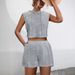 Damen Zweiteiliges Set mit ärmellosem Oberteil, Kapuze, Nähten, Schnürung, Tasche, lässiger Weste und Shorts_voghion.com