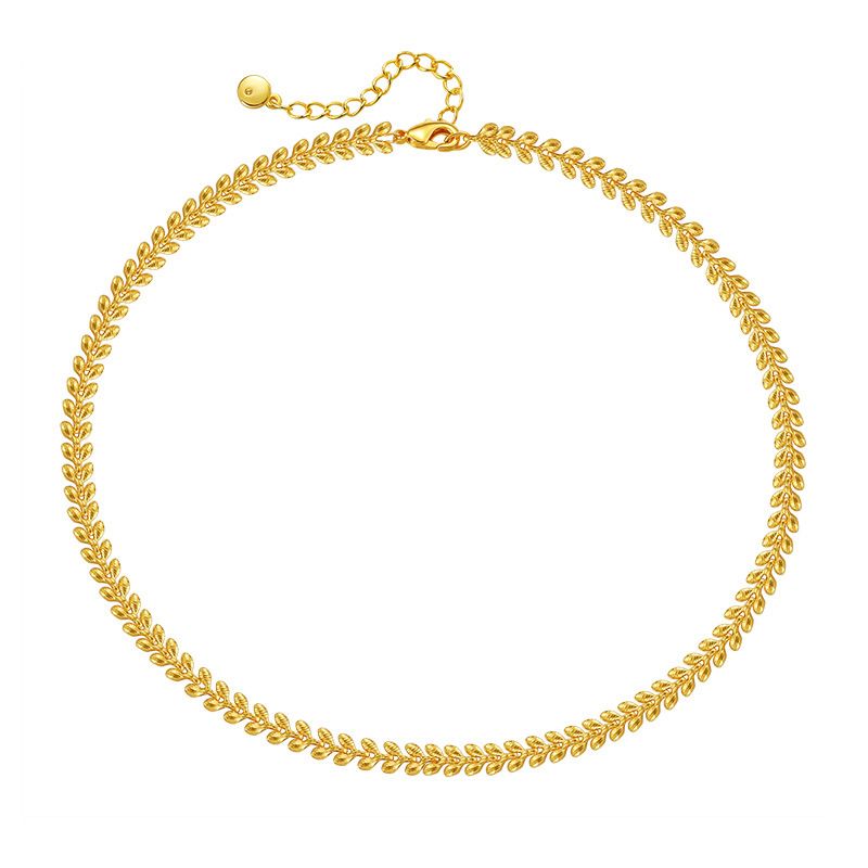 Collana con conservazione del colore placcata in oro K vero, stile Ins, collana con spiga di grano, design a forma di cuore, catena a freccia, catena a clavicola_voghion.com
