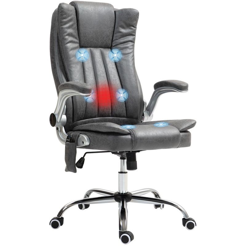 HOMCOM High Back Vibration Massage Office Chair, Leathaire Heated Computer Chair With Flip-up Armrest, Swivel Wheels &amp; Adjustable Height, Gray_voghion.com
