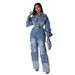 Damenbekleidung Overalls gewaschener alter Denim-Overall Overall mit mehreren Taschen und weitem Bein_voghion.com