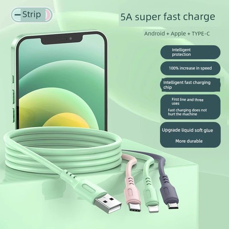 Nowość 100W Drag Fast Charge Data Cable Car Trzy w jednym z lampką Super Flash do iPhone'a Huawei Glory_voghion.com