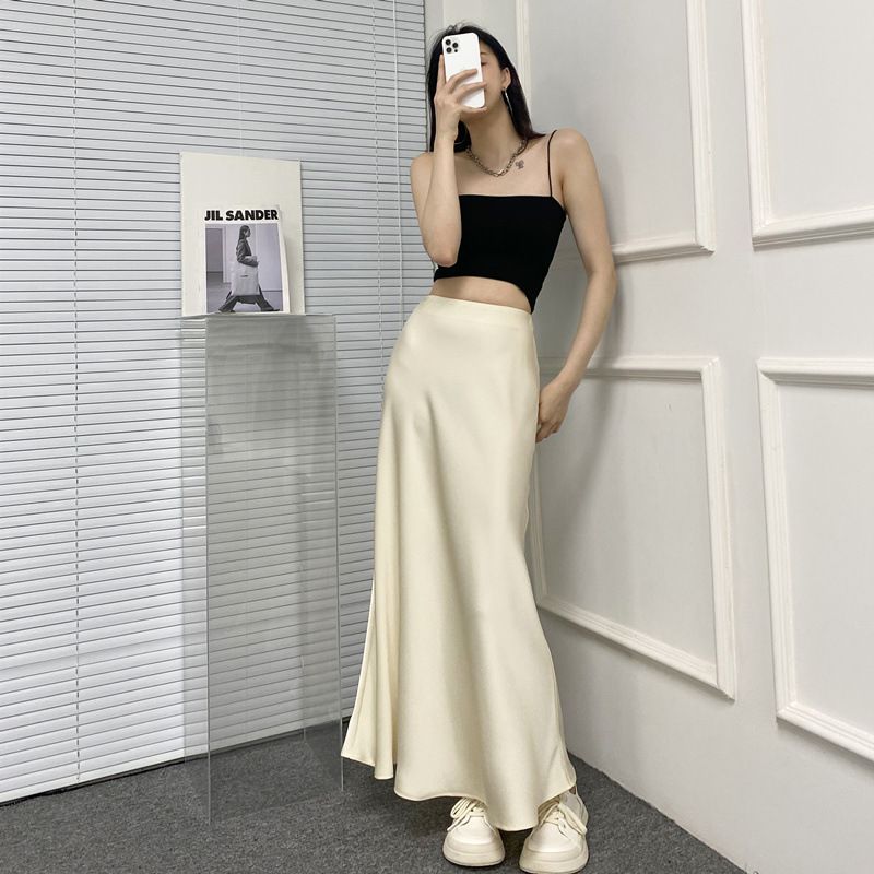 Jupe longue en satin lisse taille haute pour enfants, nouvelle collection été 2024_voghion.com