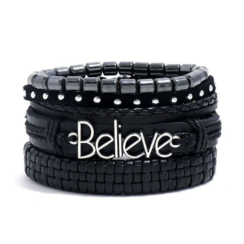 Einfacher Anzug Armband DIY gewebtes Rindsleder Armband Herren- und Damen-Mehrschichtkombination Armbandzubehör_voghion.com