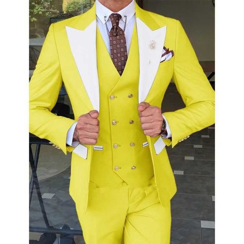 Ensemble trois pièces pour hommes, costume décontracté pour homme d'affaires coréen, coupe cintrée, nouvelle collection 2024_voghion.com