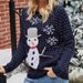 Damenbekleidung Pullover Weihnachts-Schneemann-Jacquard-Rundhalspullover für Damen_voghion.com