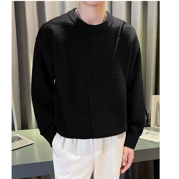 Maglione lavorato a maglia premium da uomo – Cardigan invernale a maniche lunghe con scollo rotondo, design unito e con giunture (nero/bianco/bordeaux/marrone, M-3XL)_voghion.com