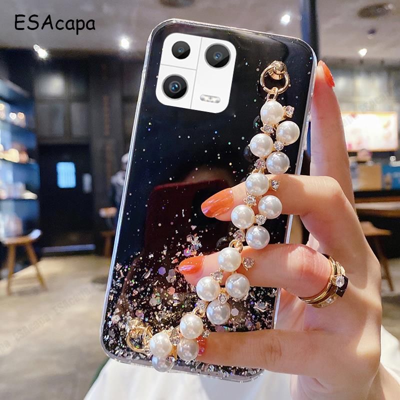 Für XIAOMI MI 13 lite Fall Bling Glitter Kristall Perlen abdeckung Für xiaomi CIVI2 12 pro 11 Ultra Armband Handgelenk strap weiche Abdeckung_voghion.com