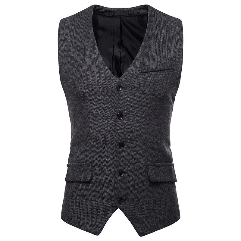Einreihige Weste im britischen Fischgrätenmuster für Herren, Anzugweste für Herren, Business Casual_voghion.com