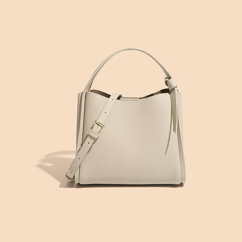 Egchi Solid Color Lady Genuine Leather Bucket Handbag Large Capacity Messenger Bags For Women Classic Female Shoulder_voghion.com