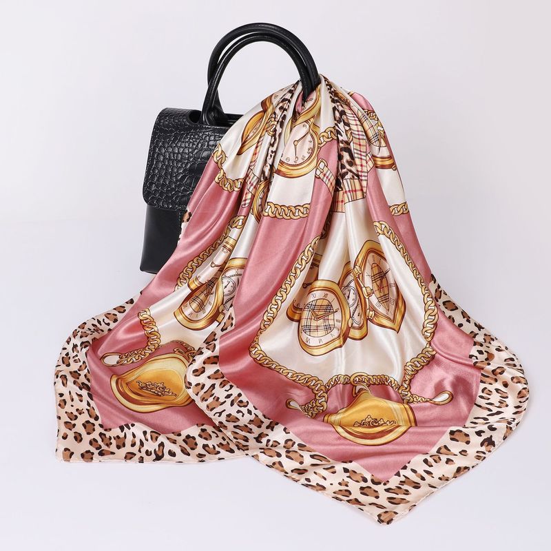 Coffee leopard print polka dot printed for women, silk color Ding 90cm large square scarf headscarf_voghion.com