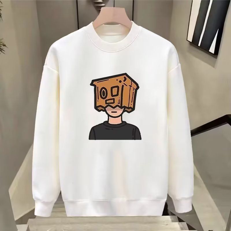 Herrenbekleidung Crewneck Sweat Herren Loose Design Sense Smiley Print Style Retro Instagram Style Modisches Markenoberteil für Frühling und Herbst_voghion.com