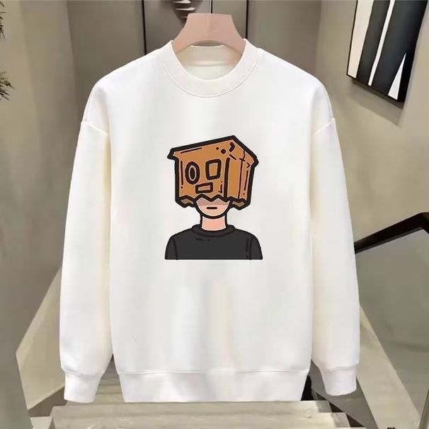 Herrenbekleidung Crewneck Sweat Herren Loose Design Sense Smiley Print Style Retro Instagram Style Modisches Markenoberteil für Frühling und Herbst_voghion.com