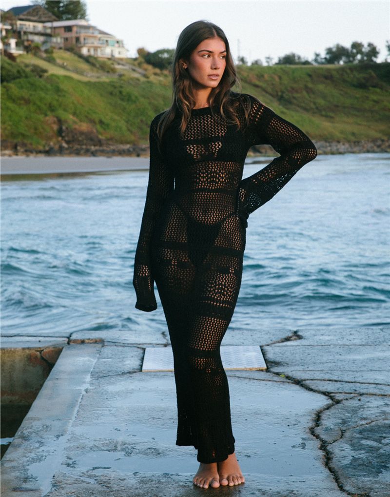 Gestricktes Strandkleid für Damen, sexy, hohles Kleid_voghion.com
