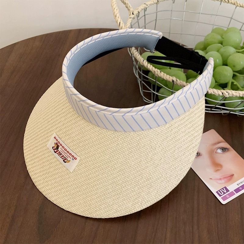Cute Puppy Sticker Straw Woven Empty Top Sunscreen Hat Female Summer Sweet Cute Beach Hat Outdoor Sunshade Straw Hat_voghion.com