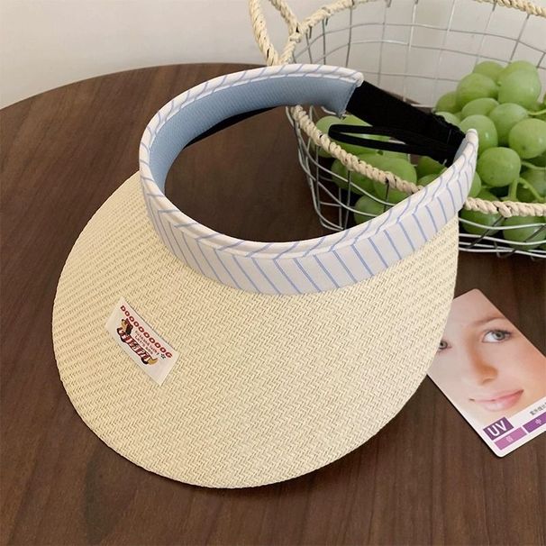 Cute Puppy Sticker Straw Woven Empty Top Sunscreen Hat Female Summer Sweet Cute Beach Hat Outdoor Sunshade Straw Hat_voghion.com