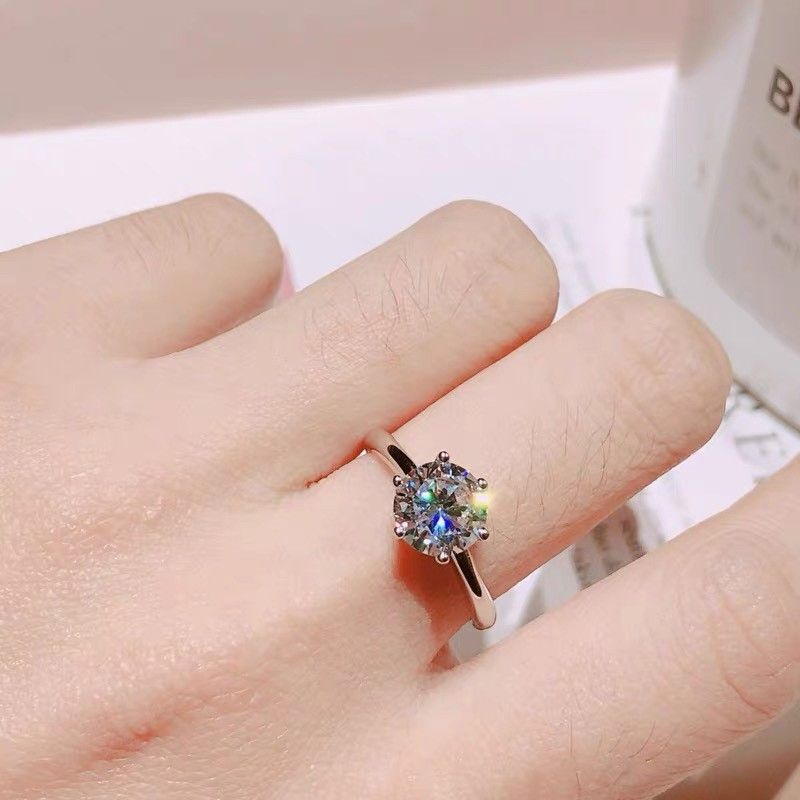 1 Carat Imitation Mosang Stone for Women's Fashion, Luxury, and Simple Six Claw Diamond Proposal Ring with Adjustable_voghion.com