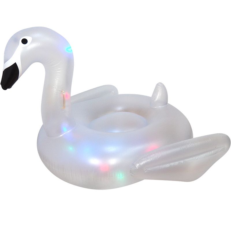 LED Işıklı Şişme Kuğu Şamandırası - 16 Renk Değiştiren Modlu Parlayan Havuz Oyuncağı (Yetişkin Boyutu 150 cm Ağır Hizmet Tipi PVC USB Şarj Edilebilir)_voghion.com