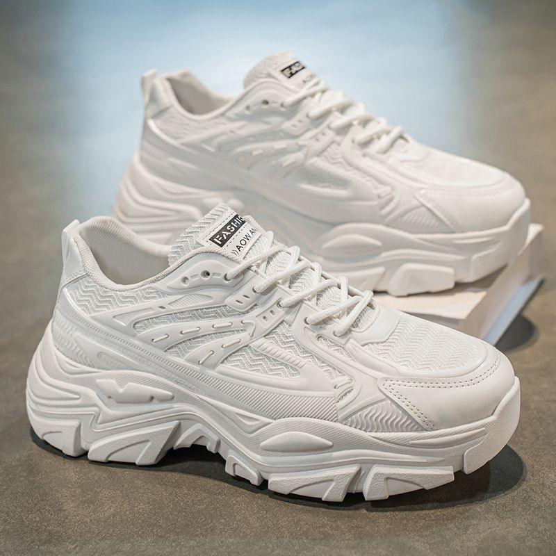 Dad Men's Spring 2025 New Model Pure Thick Soled Inner Height Increasing Sports For Teenagers Running White Shoes_voghion.com