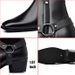 Men's Leather Chunky Heel Dress Boots with Belt Buckle Fashion Classic Cap Toe Side Zipper Block High Heels High Top Formal Oxford Shoes_voghion.com
