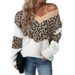 Pullover mit V-Ausschnitt und Leopardenmuster in Kontrastfarbe_voghion.com