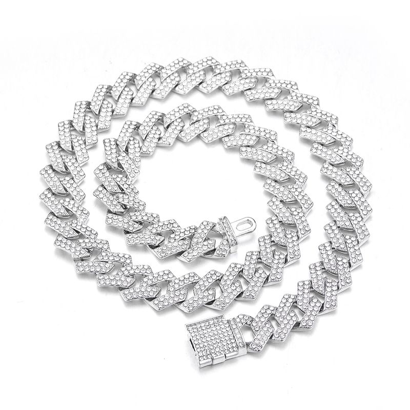 Cuban Link Chain For Men Siery/Golden Iced Out Rhinestone Miami Necklace Choker For Women With Box Clasp Hip Hop_voghion.com