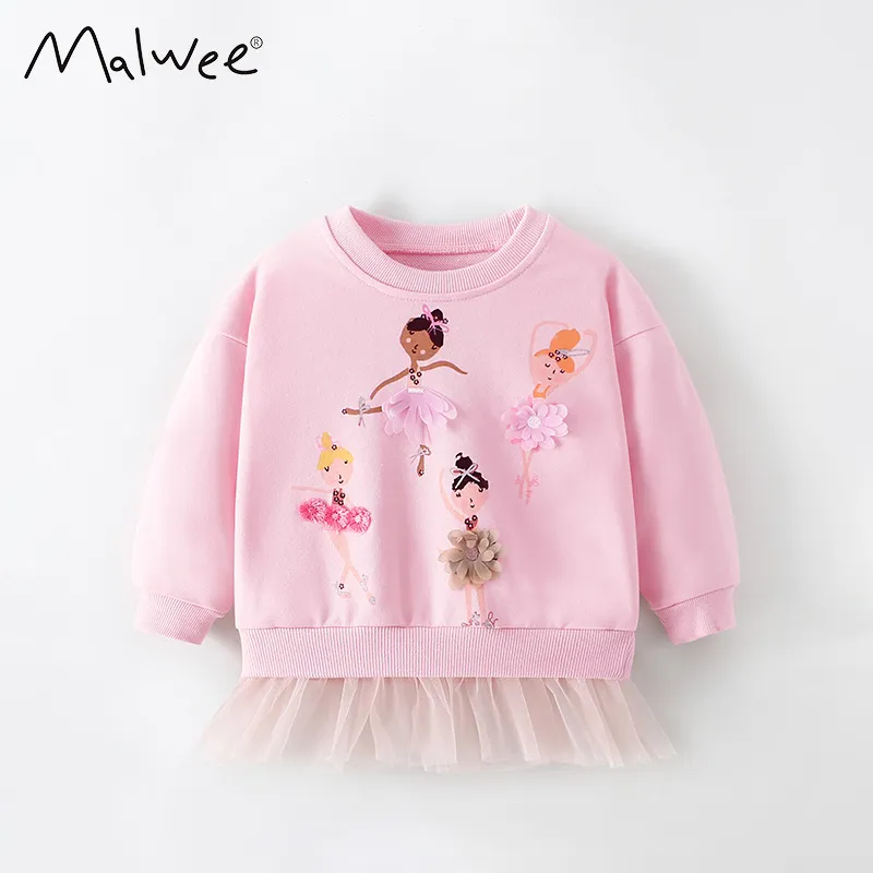 Malwee Girls' Sweatshirt Autumn Winter New Round Neck Cute Long Sleeve For Little Girls_voghion.com