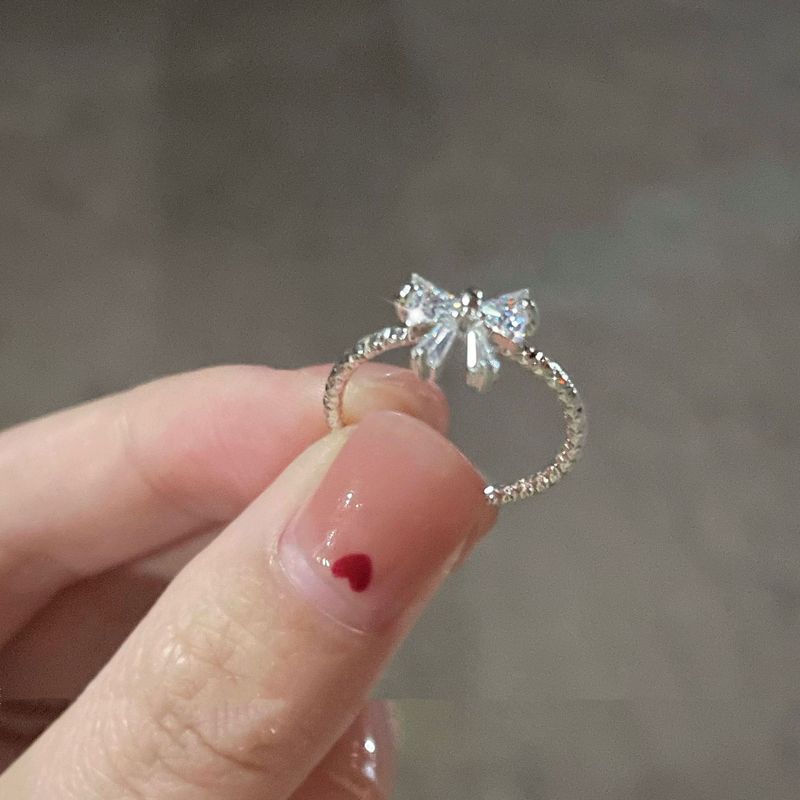 Bow shaped ring with adjustable female opening, sweet beautiful girl heart as a gift for best friend and girlfriend_voghion.com