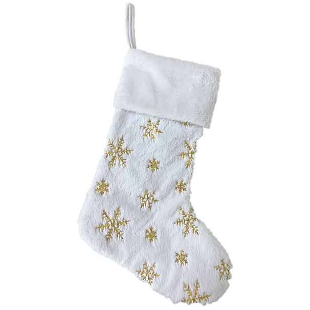 Bestickte Schneeflockenstrümpfe, große dekorative Geschenksocken für Weihnachten, Kaminsims_voghion.com