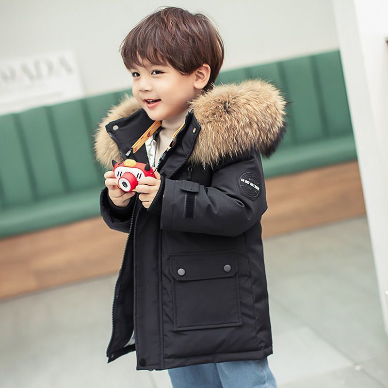 Manteau en coton épais à col en fourrure pour enfants de taille moyenne et grande taille_voghion.com