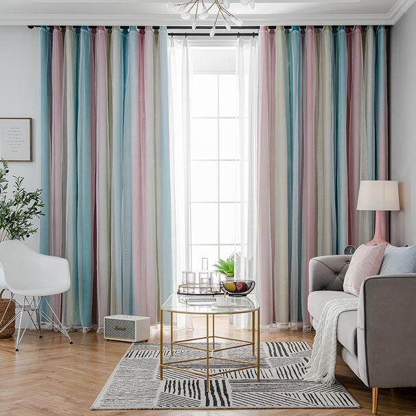 Curtains With Gradient Stripes And Yarn Blackout Curtains_voghion.com