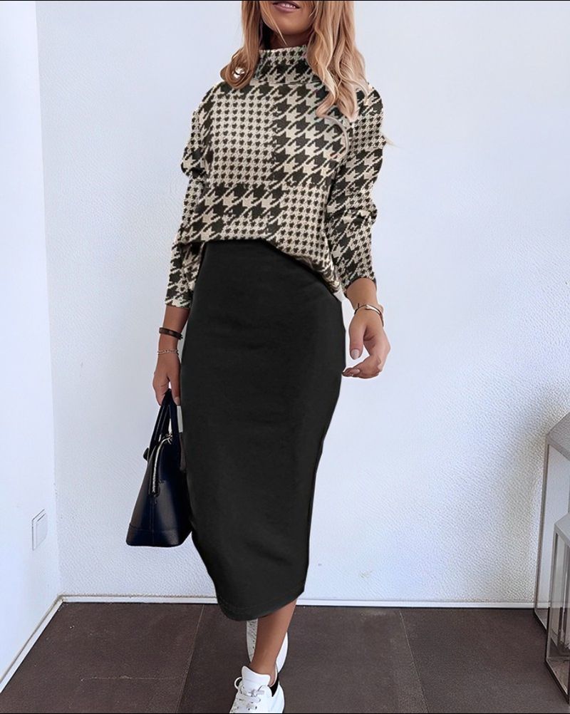 Women's autumn and winter new long-sleeved two-piece printed suit_voghion.com