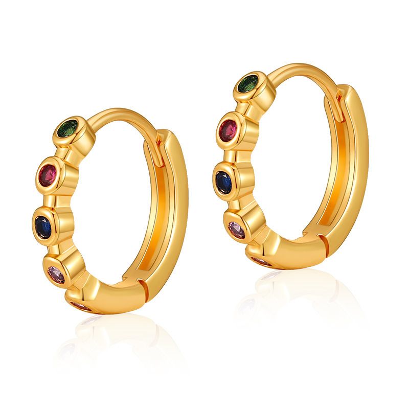 Pendientes redondos con forma de corazón de melocotón retro, con baño de oro auténtico K y circonitas de colores._voghion.com