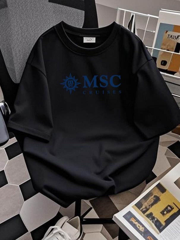 Camiseta de vacaciones de MSC Cruceros, transpirable, para hombre, versátil, a la moda, con gráficos, ligeramente elegante, para uso diario, informal, elástica, cómoda para verano._voghion.com