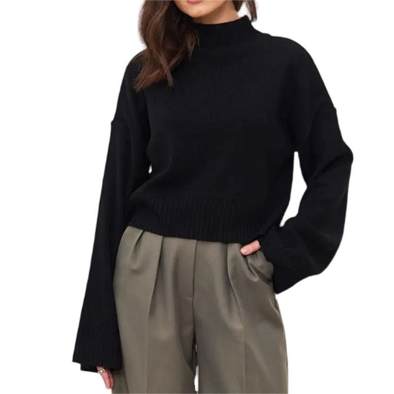 Women's Clothing Knitted Sweater Women's Fashion Pullover Round Neck Long Sleeve Solid Color Top_voghion.com