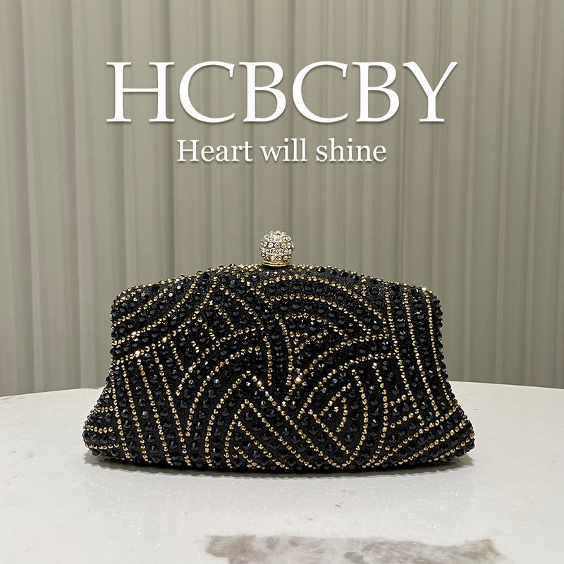 Black Glittering Elegant Rhinestone Clutch - Luxury Evening Bag For Women (Wedding Purse, Fashionable Party Handbag)_voghion.com