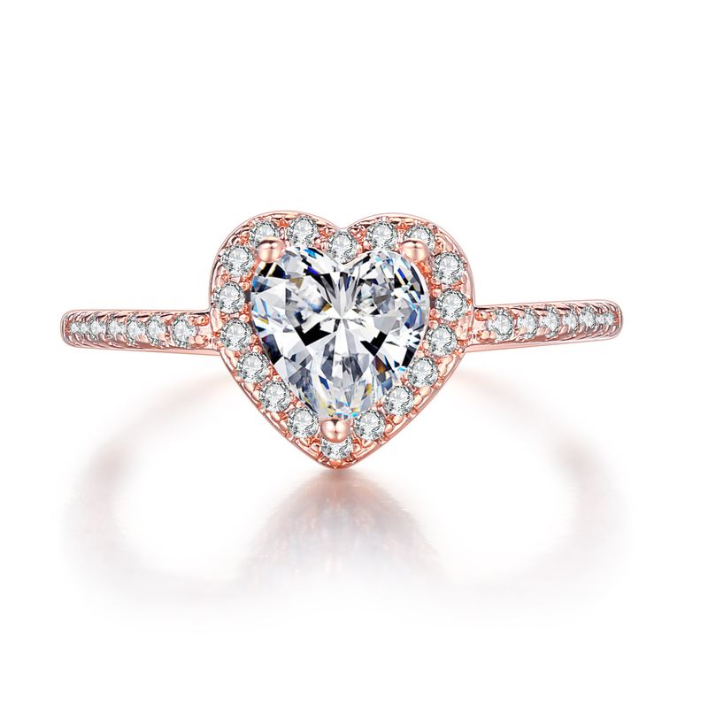 Klassieke hartvormige zirkoon bruiloft sieraden set dames oorbellen ketting ring driedelige set_voghion.com