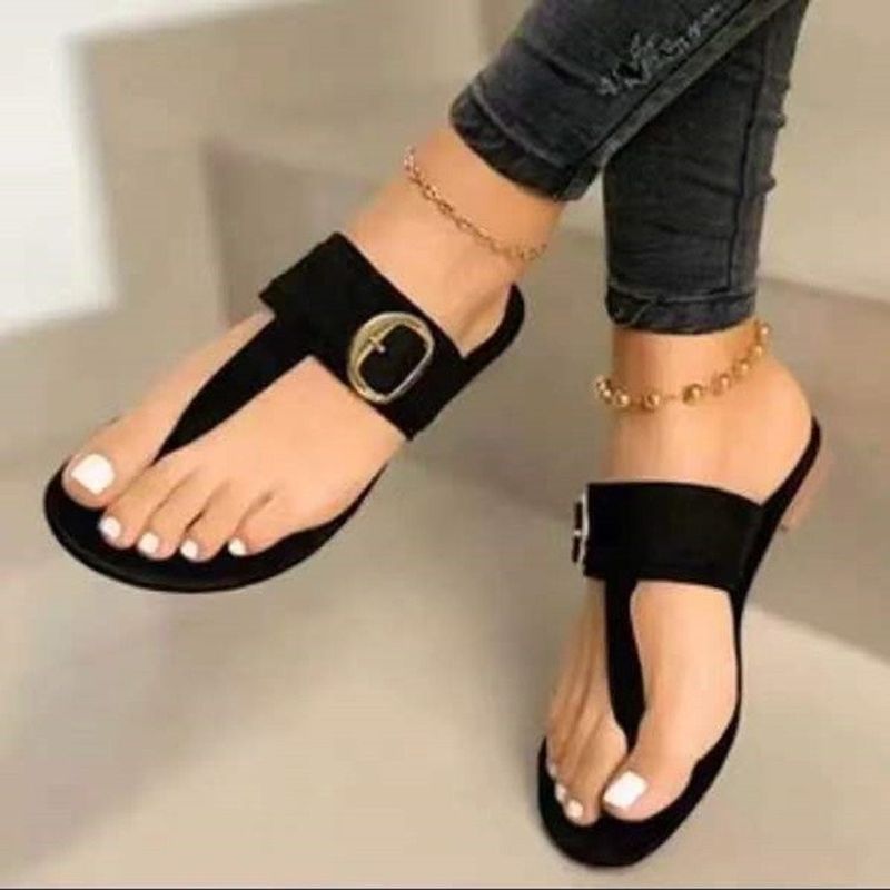 Zomer Nieuwe Platte Teen Clip Metalen Gesp Buiten Dragen Pantoffels Vrouw_voghion.com