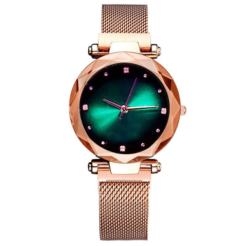 Yamaler Damen-Armbanduhr mit Sternenhimmel-Schnitt-Zifferblatt, Strass-Index und Magnetband, analoge Quarz-Armbanduhr_voghion.com