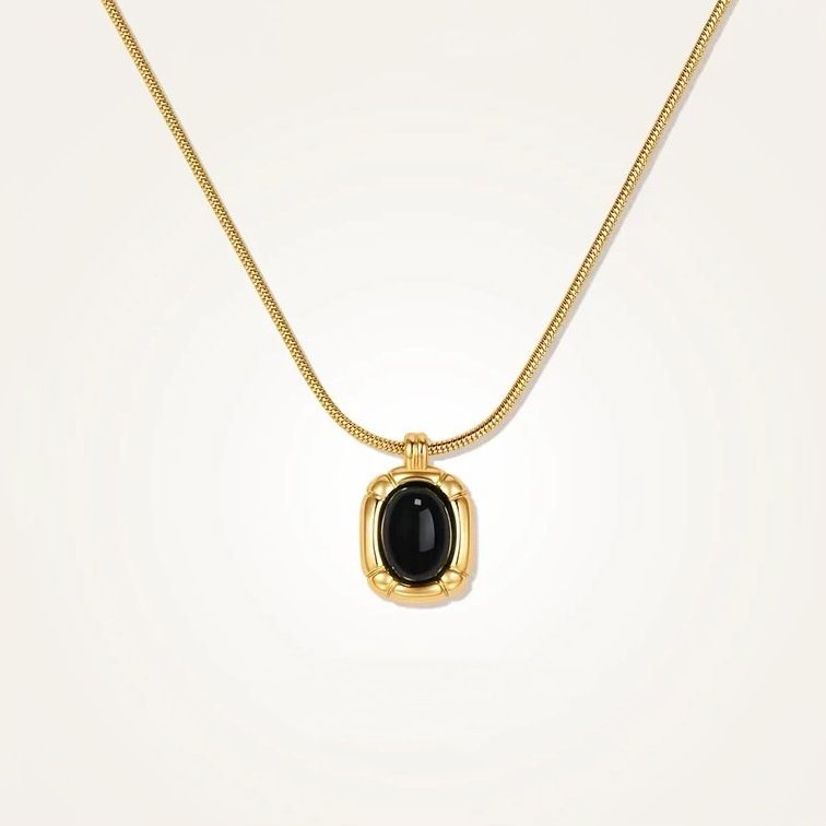 Gioielli da donna Good Reunion Forward Collana in agata nera e oro Accessori impilabili Catena in osso di serpente leggera di alta qualità_voghion.com