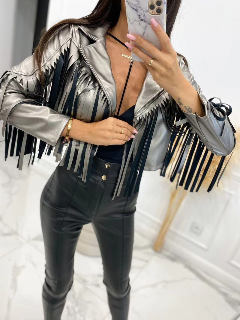 Vêtements pour femmes Automne Nouvelle arrivée Mode de rue pour femmes Vestes en cuir décorées de glands_voghion.com