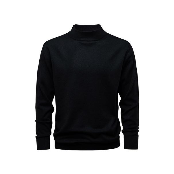 Herren-Wollpullover mit Stehkragen – einfarbiges, locker geschnittenes Strickoberteil für Herbst und Winter_voghion.com